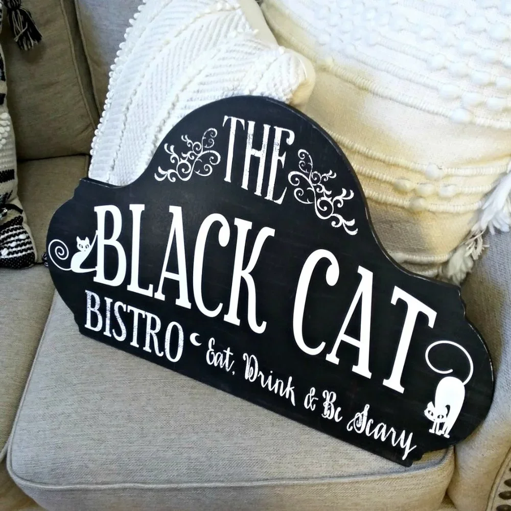 NEW! SALEM Witch BLACK CAT BISTRO Large WALL SIGN
